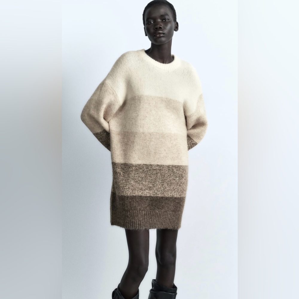ZARA OMBRÉ KNIT MIDI DRESS - Picture 2 of 10